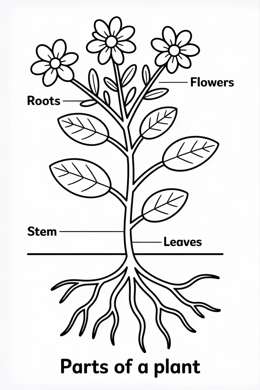 Parts plant pagesfree Design 2 - Parts of a plant coloring pagesfree printable for Kids
