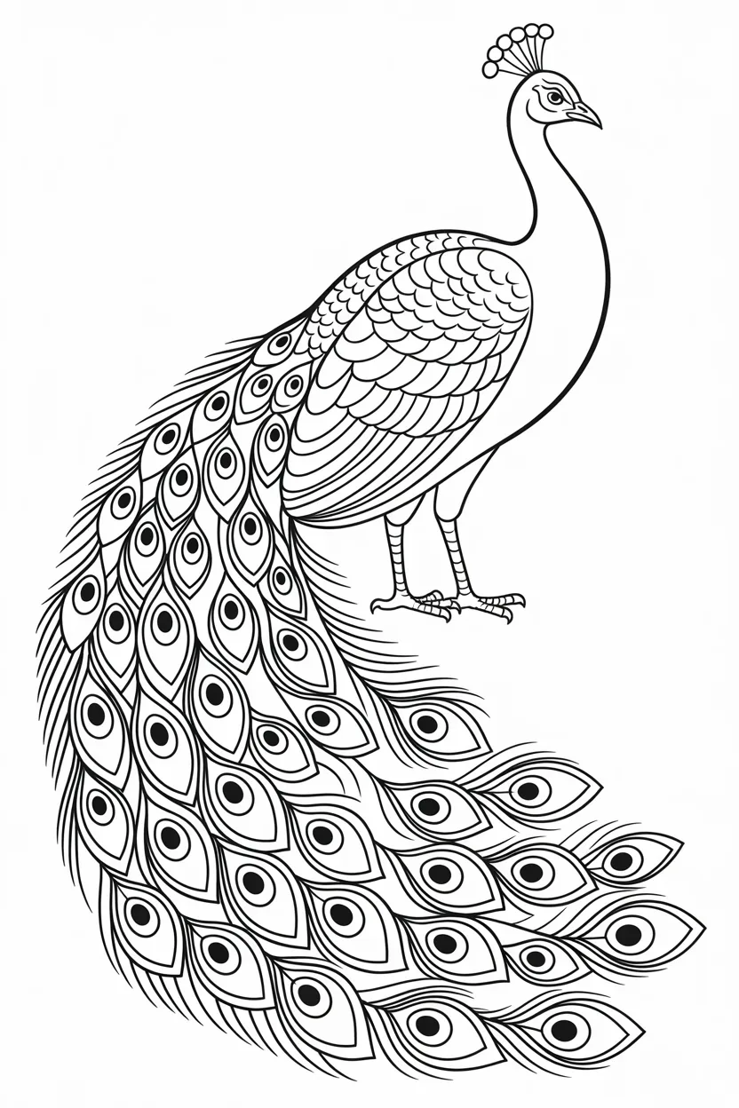 Peacock Design 4 - Peacock Coloring Pages Free Printable for Kids & Adults
