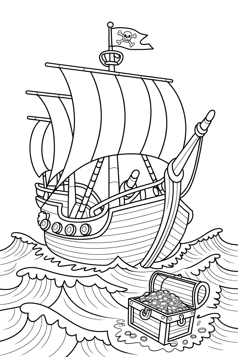 Pirate ship Design 1 - Pirate Ship Coloring Pages Free Printable for Kids - Adven
