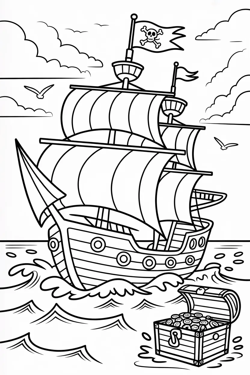 Pirate ship Design 3 - Pirate Ship Coloring Pages Free Printable for Kids - Adven
