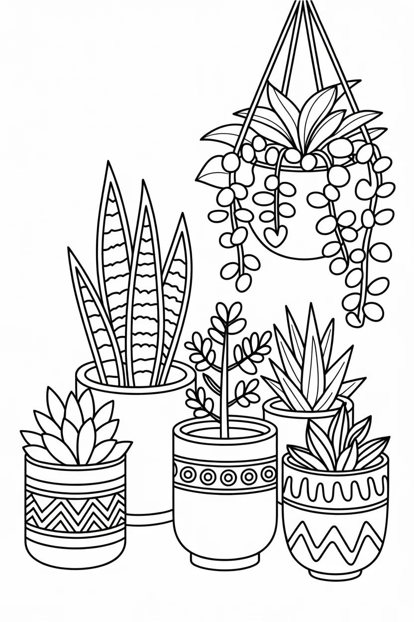 Plants pots Design 1 - Plants in Pots Coloring Pages Free Printable
