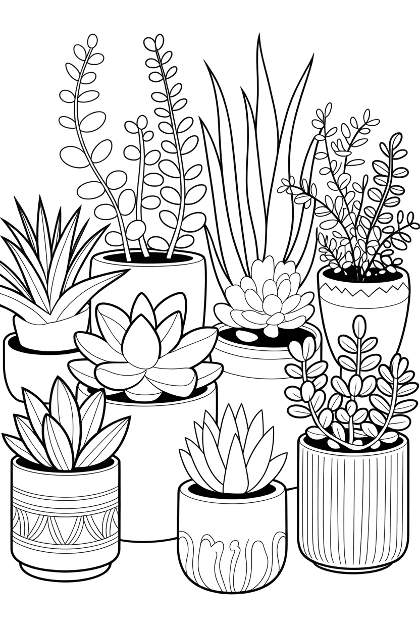 Plants pots Design 2 - Plants in Pots Coloring Pages Free Printable