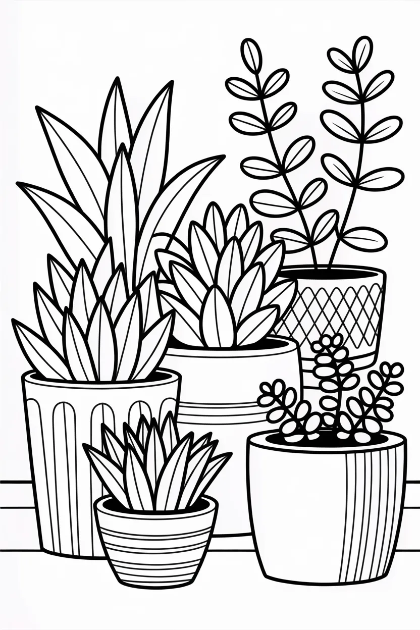Plants pots Design 3 - Plants in Pots Coloring Pages Free Printable