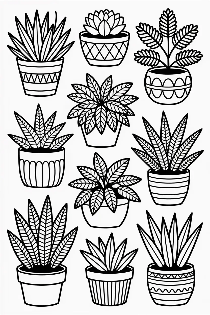 Plants pots Design 4 - Plants in Pots Coloring Pages Free Printable