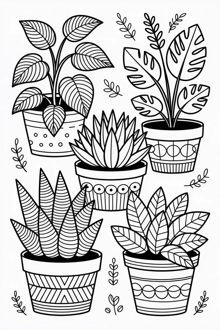 Plants pots Design 1 - Plants in Aesthetic Pots Coloring Pages Free Printable