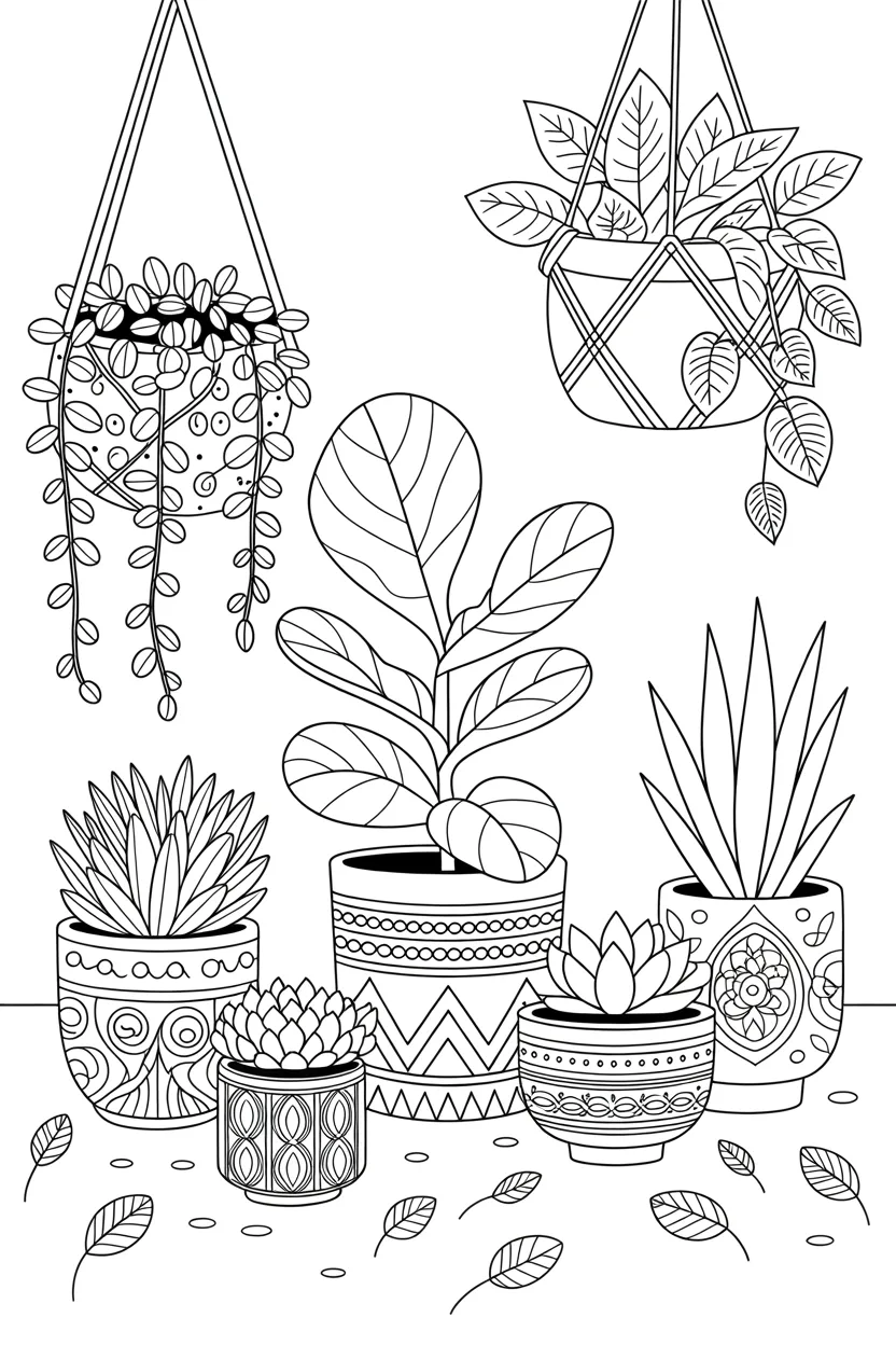 Plants pots Design 2 - Plants in Aesthetic Pots Coloring Pages Free Printable