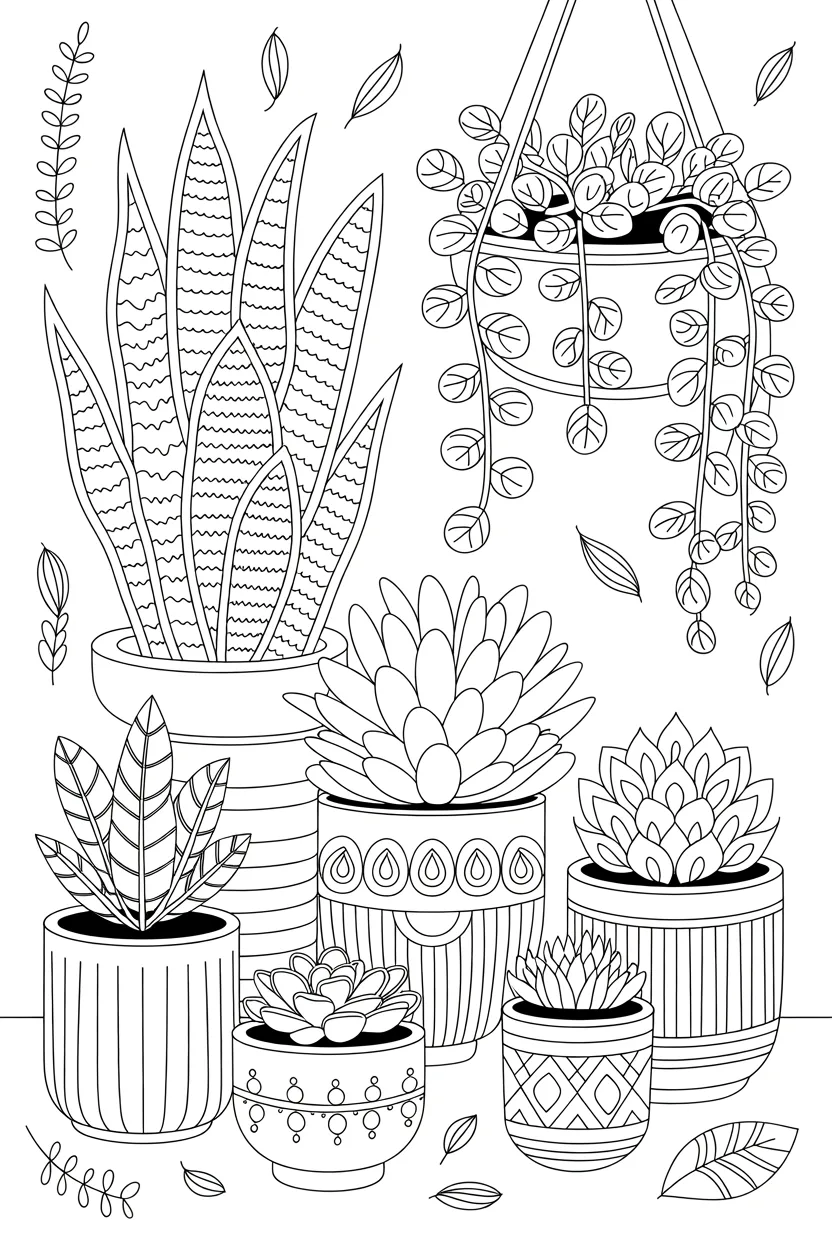 Plants pots Design 3 - Plants in Aesthetic Pots Coloring Pages Free Printable
