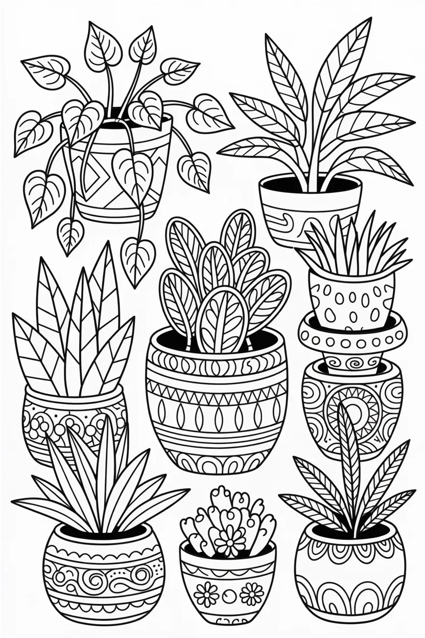 Plants pots Design 4 - Plants in Aesthetic Pots Coloring Pages Free Printable