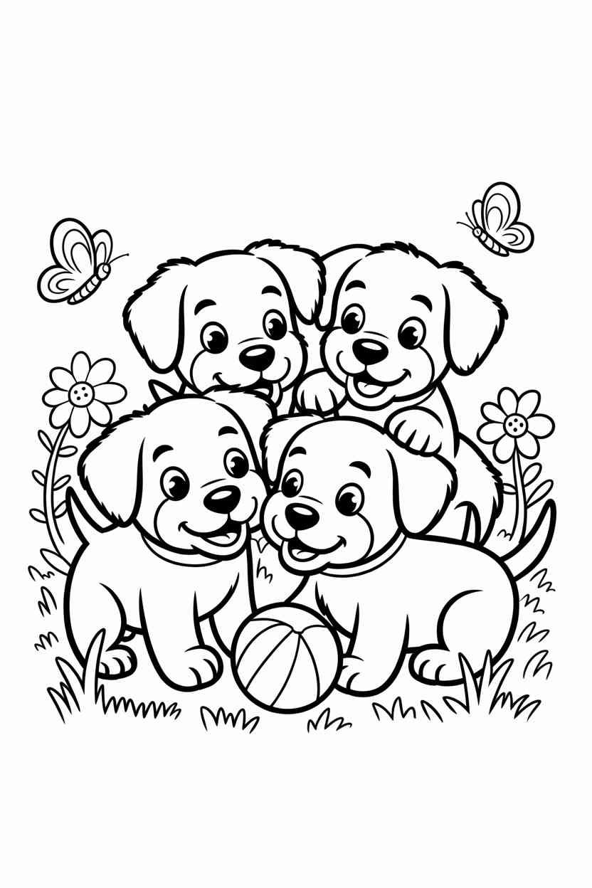 Playful puppies Design 1 - Playful Puppies Coloring Pages Free Prinable - Cute