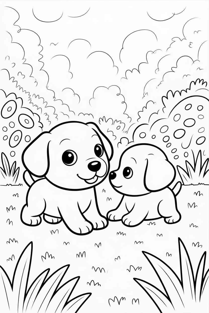 Playful puppies Design 2 - Playful Puppies Coloring Pages Free Prinable - Cute