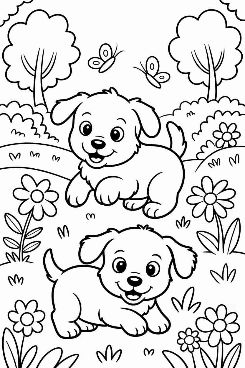 Playful puppies Design 3 - Playful Puppies Coloring Pages Free Prinable - Cute