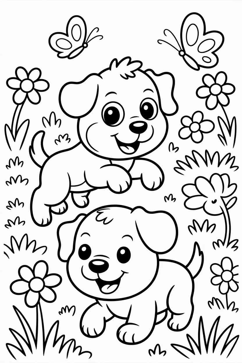 Playful puppies Design 4 - Playful Puppies Coloring Pages Free Prinable - Cute