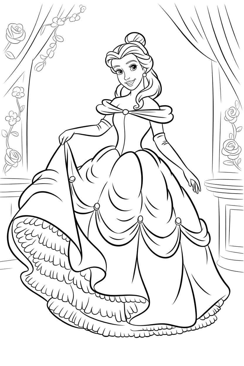 Princess belle Design 2 - Princess Belle Coloring Pages Free Printable for Kids