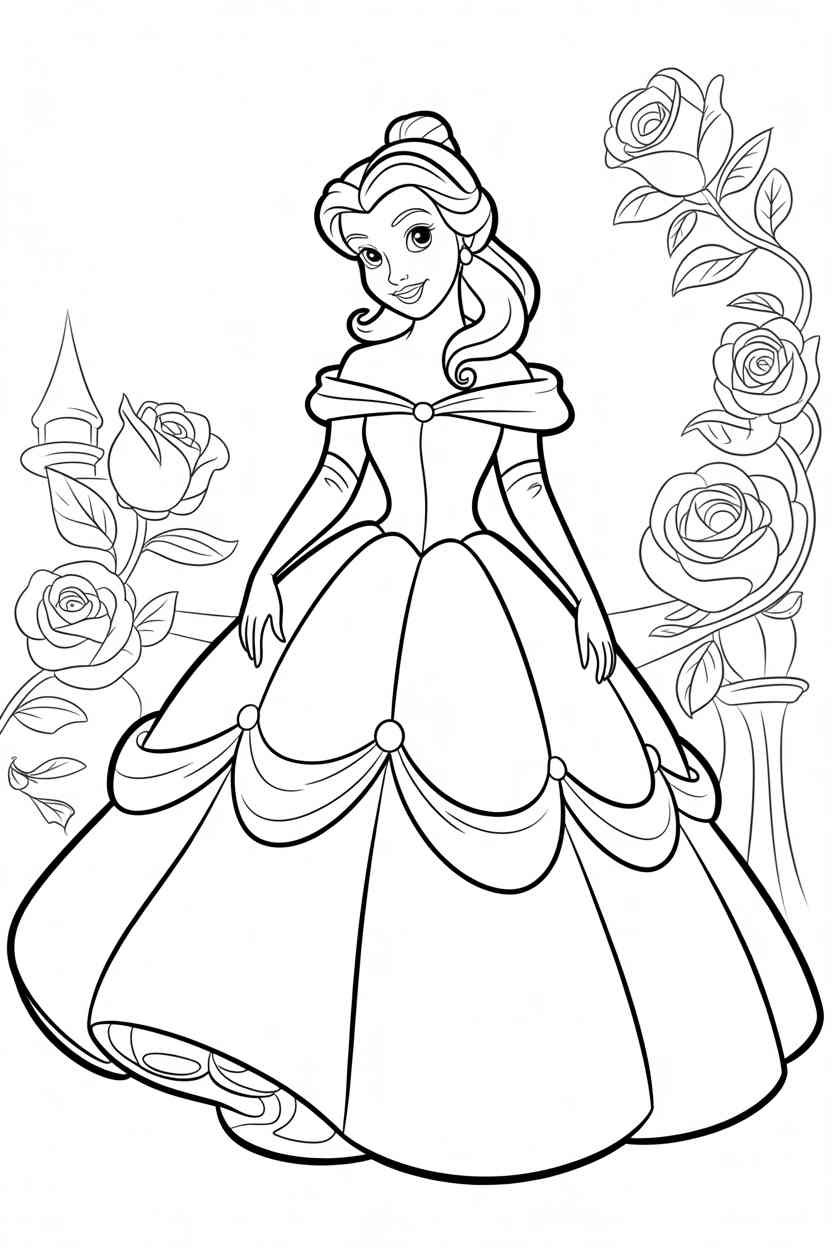 Princess belle Design 3 - Princess Belle Coloring Pages Free Printable for Kids