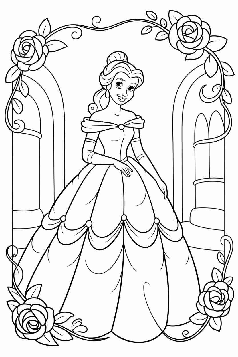 Princess belle Design 4 - Princess Belle Coloring Pages Free Printable for Kids