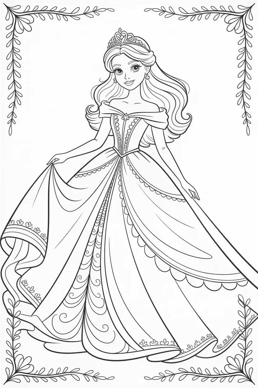 Princess Design 1 - Princess Coloring Pages Free Printable for Kids & Adults