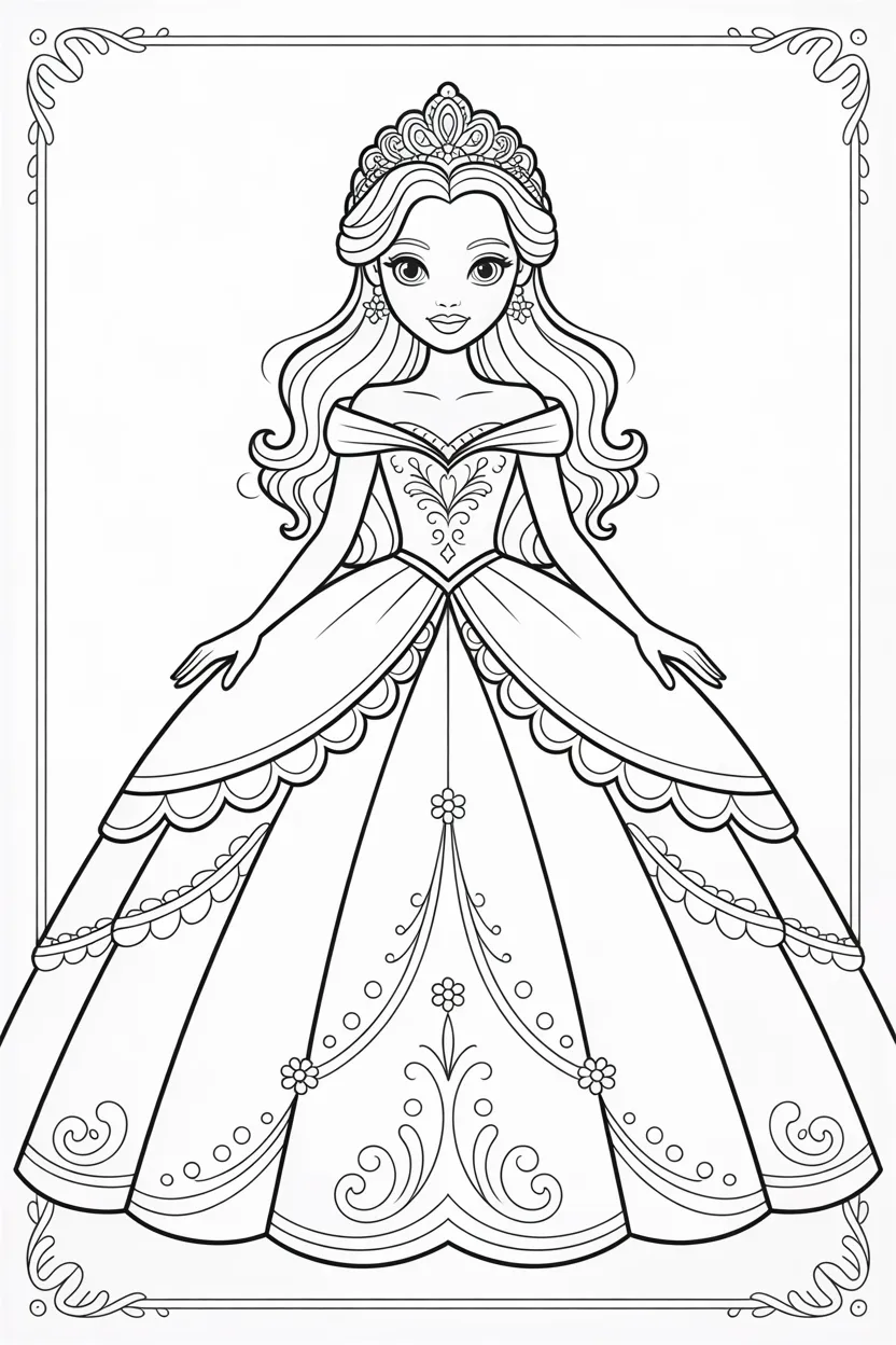 Princess Design 2 - Princess Coloring Pages Free Printable for Kids & Adults