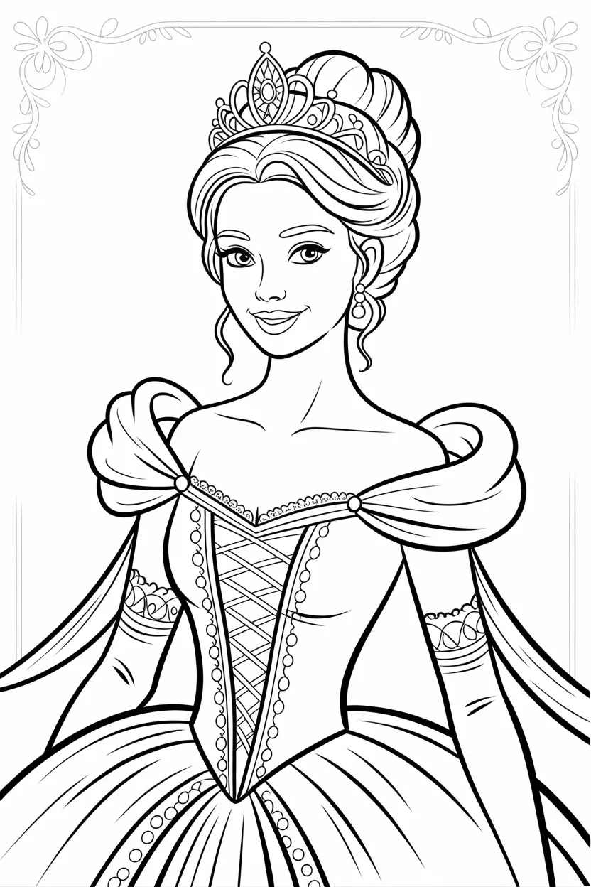 Princess Design 3 - Princess Coloring Pages Free Printable for Kids & Adults