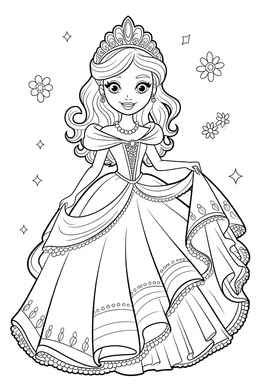 Princess Design 4 - Princess Coloring Pages Free Printable for Kids & Adults