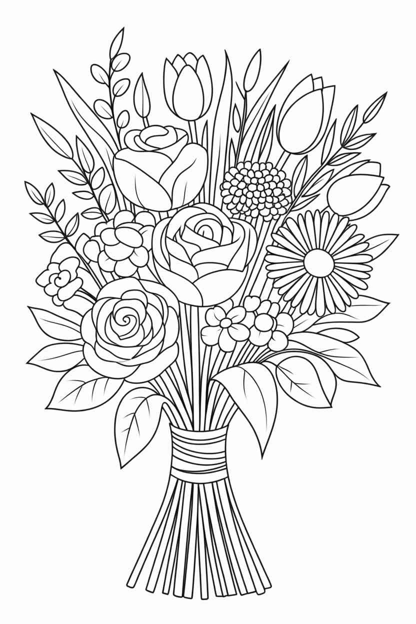 Flowers bouquet - Printable Flowers Bouquet Coloring Pages (Free & Fun for Kids!)