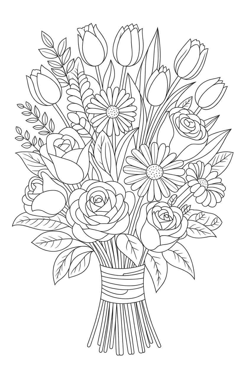 Flowers bouquet - Printable Flowers Bouquet Coloring Pages (Free & Fun for Kids!) (2)