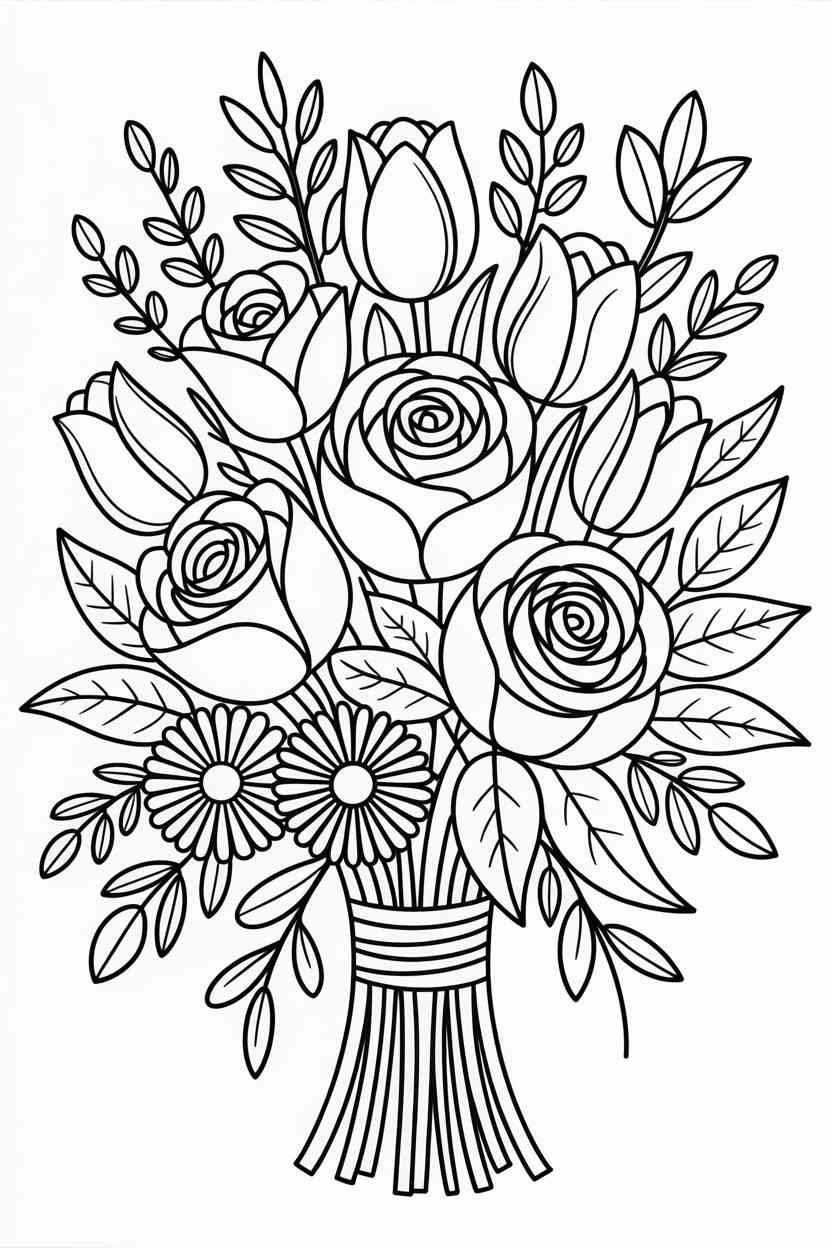 Flowers bouquet - Printable Flowers Bouquet Coloring Pages (Free & Fun for Kids!) (3)