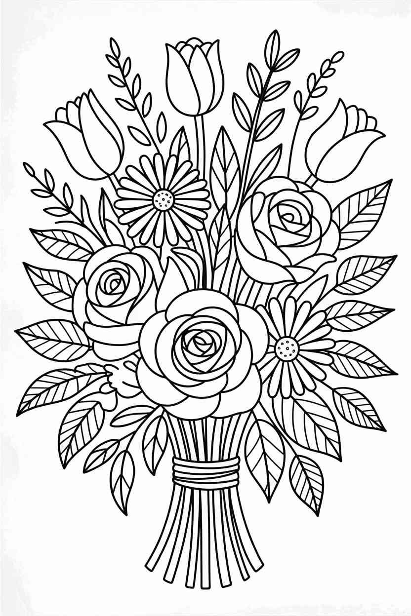 Flowers bouquet - Printable Flowers Bouquet Coloring Pages (Free & Fun for Kids!) (4)