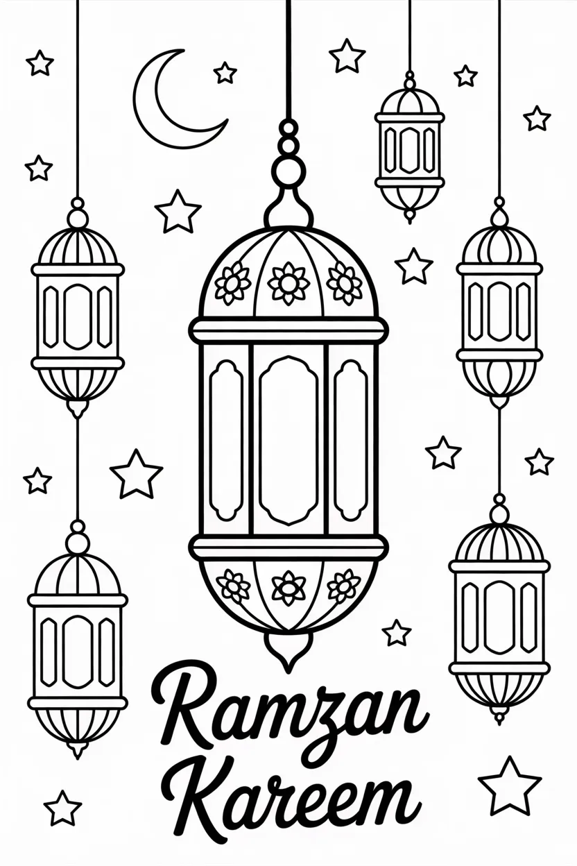 Ramzan lanterns Design 4 - Ramzan lanterns coloring pages free printable - Beautiful