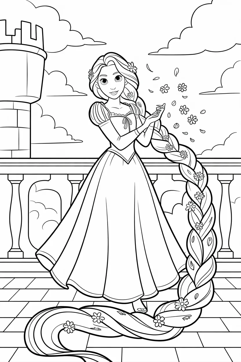 Rapunzel Design 2 - Rapunzel Coloring Pages Free Printable for Kids & Adults
