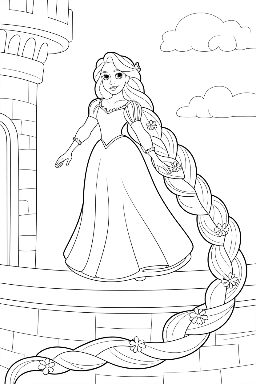 Rapunzel Design 3 - Rapunzel Coloring Pages Free Printable for Kids & Adults