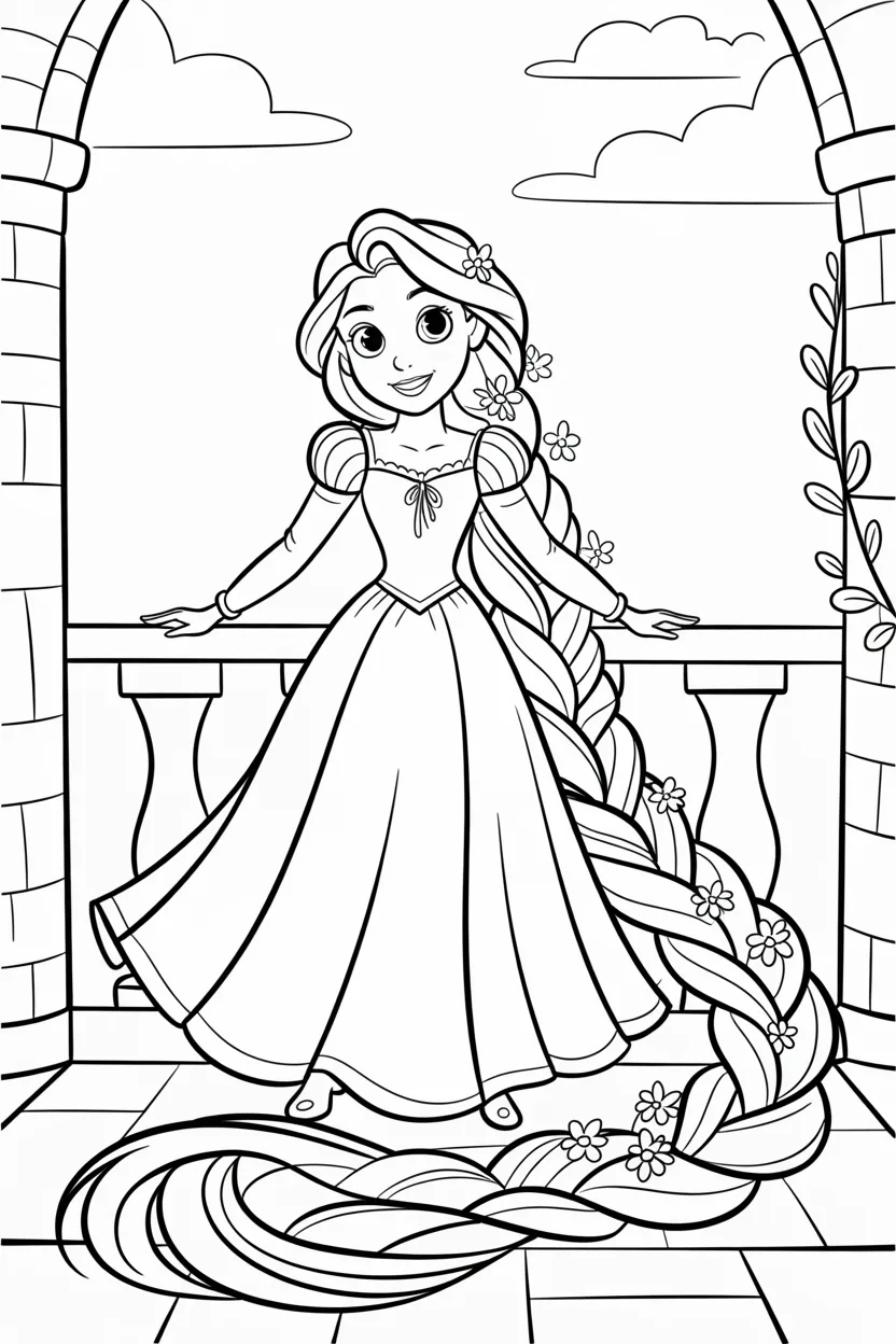Rapunzel Design 4 - Rapunzel Coloring Pages Free Printable for Kids & Adults