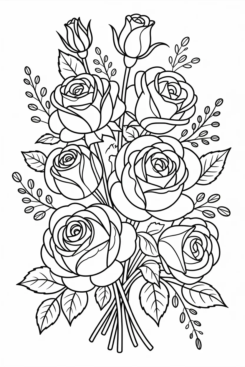 Rose bouquet Design 1 - Rose Bouquet Coloring Pages Free Printable