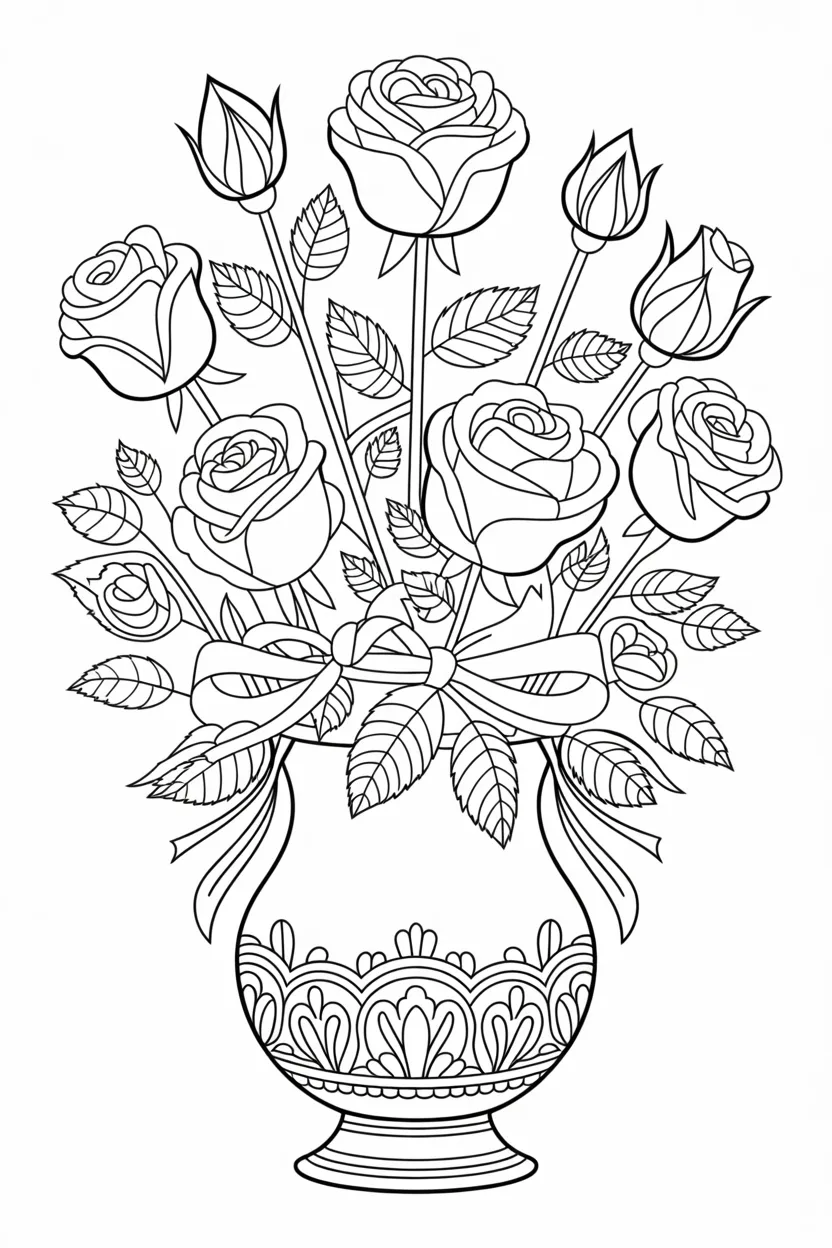 Rose bouquet Design 1 - Rose Bouquet Coloring Pages Free Printable (3)