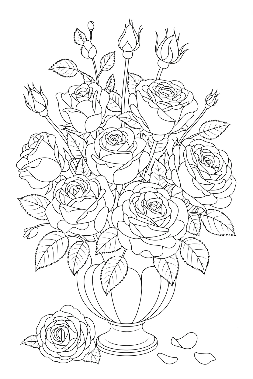 Rose bouquet Design 4 - Rose Bouquet Coloring Pages Free Printable