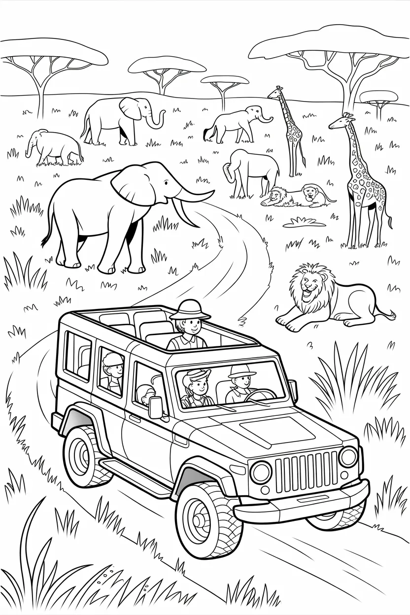 Safari jeep Design 1 - Safari Jeep Coloring Pages Free Printable for Kids