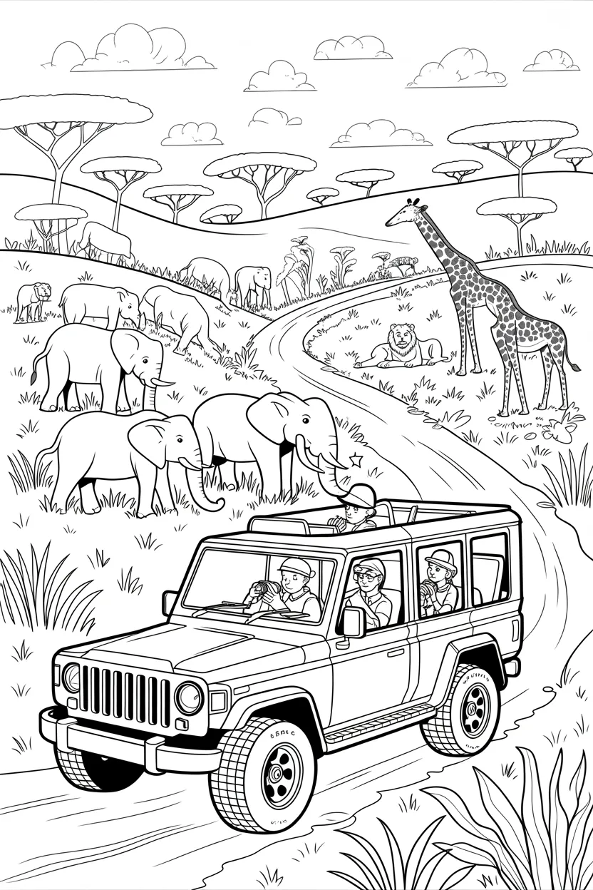 Safari jeep Design 2 - Safari Jeep Coloring Pages Free Printable for Kids