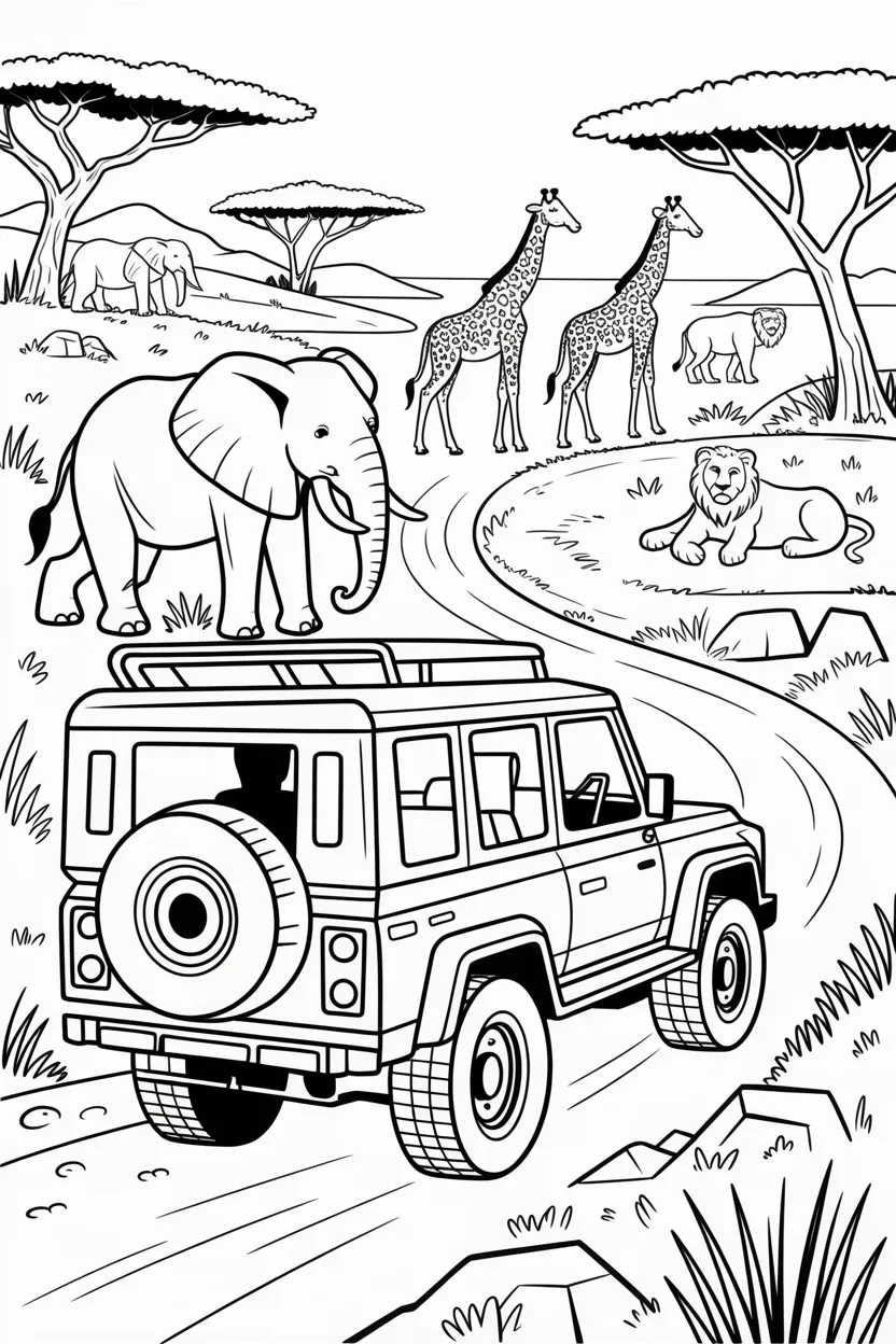 Safari jeep Design 3 - Safari Jeep Coloring Pages Free Printable for Kids