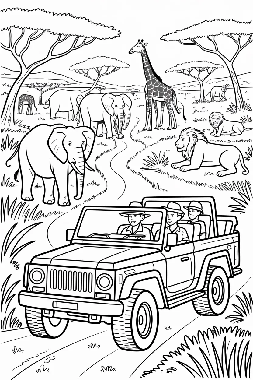 Safari jeep Design 4 - Safari Jeep Coloring Pages Free Printable for Kids