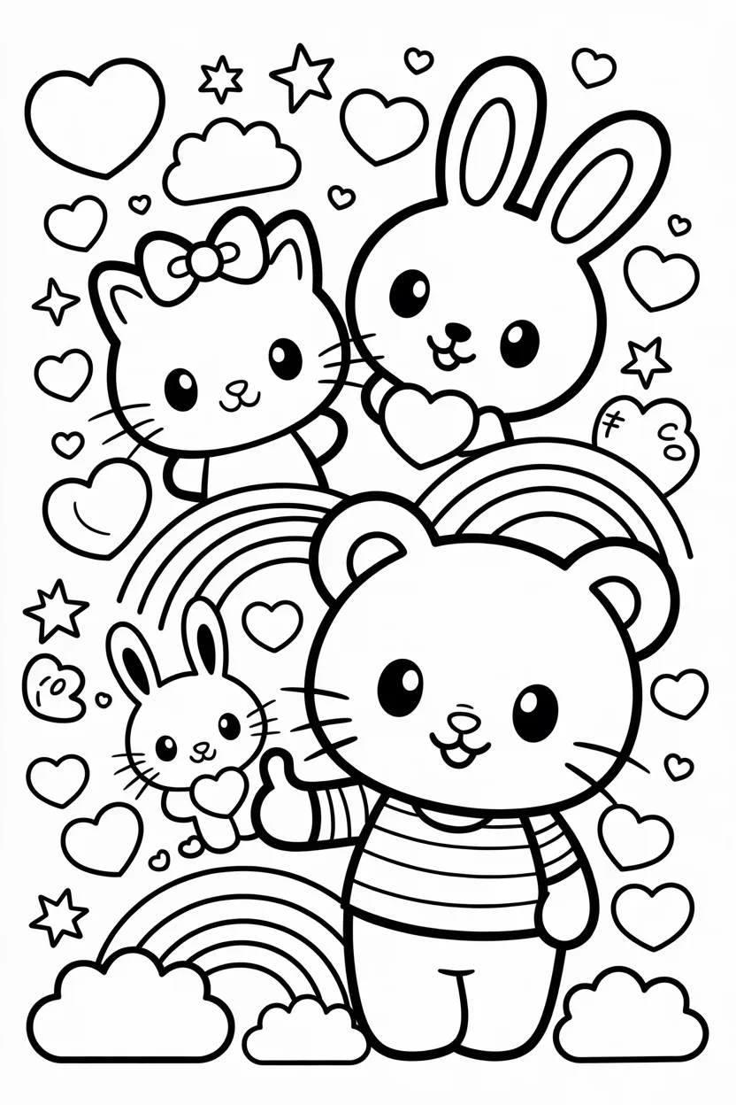 Sanrio characters style Design 1 - Sanrio Characters Style Coloring Pages Free Printable