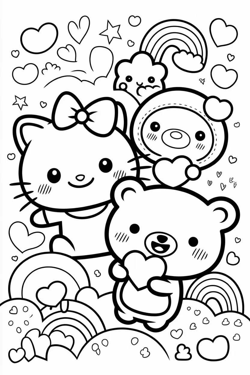Sanrio characters style Design 2 - Sanrio Characters Style Coloring Pages Free Printable