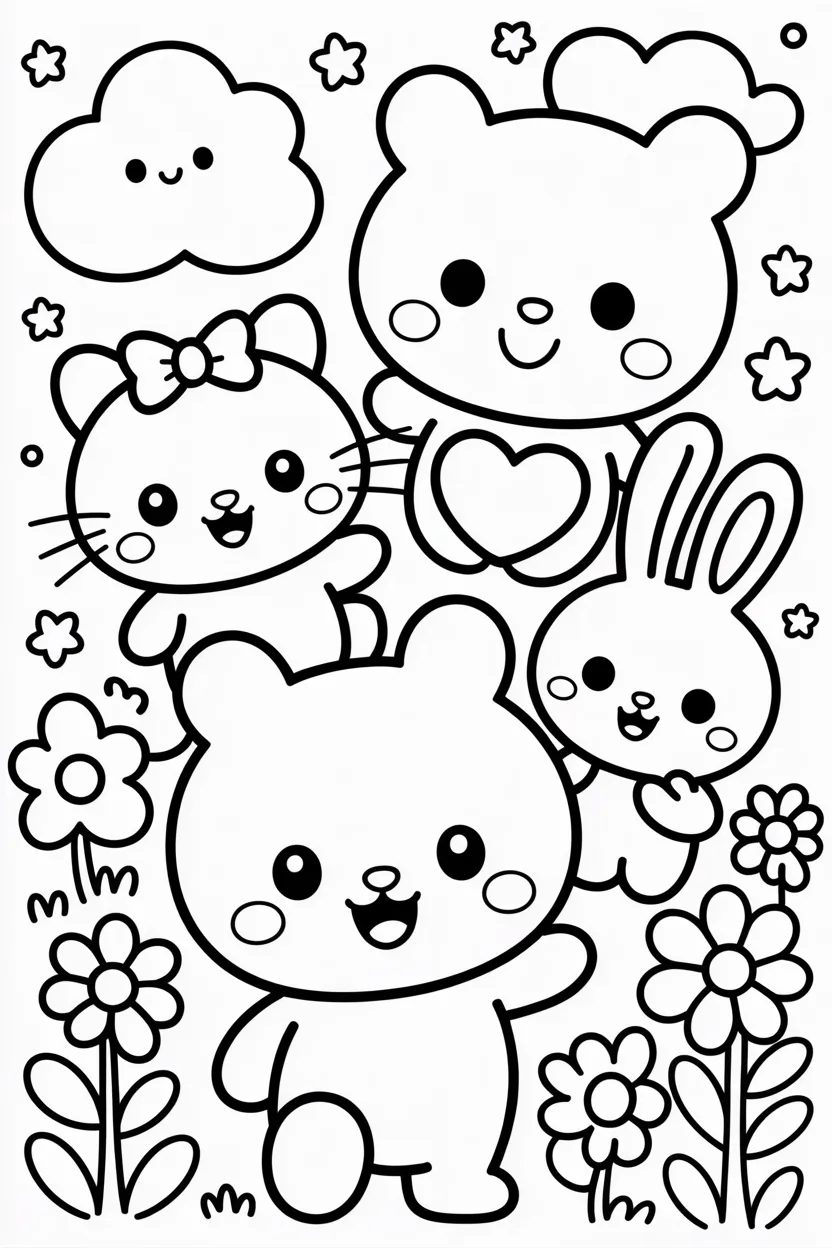 Sanrio characters style Design 3 - Sanrio Characters Style Coloring Pages Free Printable
