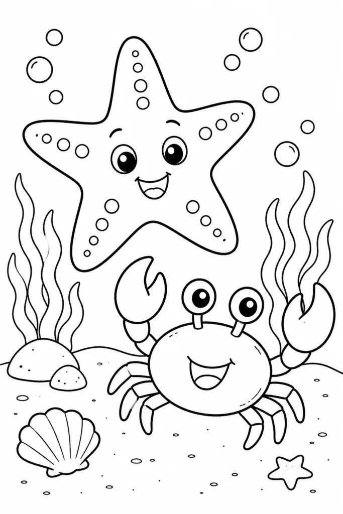 Sea cratures Design 1 - Sea Creatures Coloring Pages Free Printable for Kids (2)