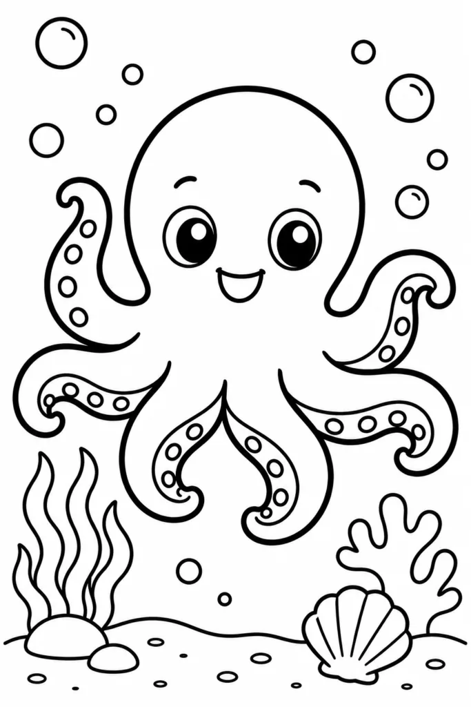 Sea cratures Design 3 - Sea Creatures Coloring Pages Free Printable for Kids (2)