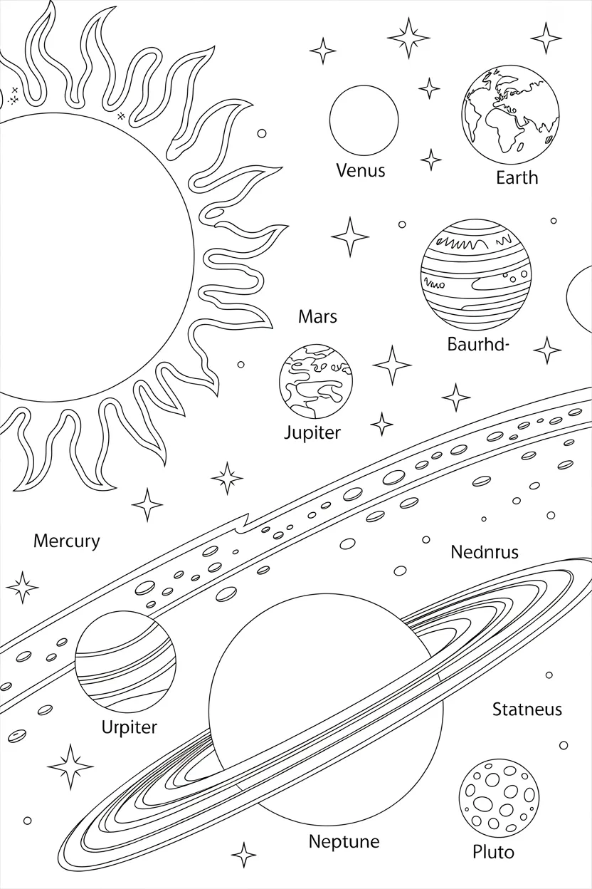 Solar system learning Design 1 - Solar System Learning Coloring Pages Free Printable