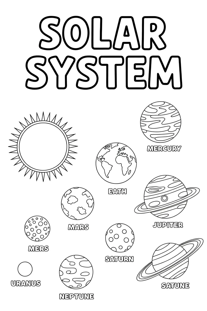 Solar system learning Design 2 - Solar System Learning Coloring Pages Free Printable
