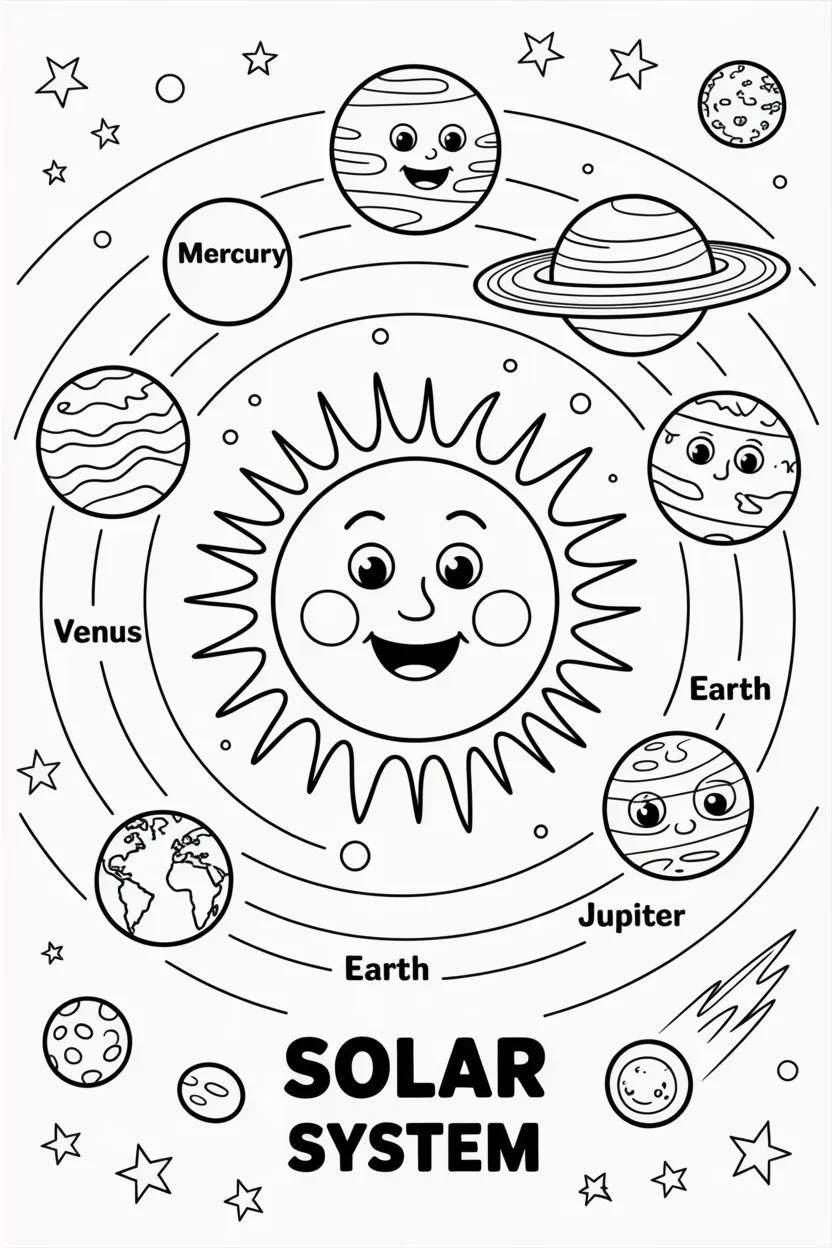 Solar system learning Design 3 - Solar System Learning Coloring Pages Free Printable
