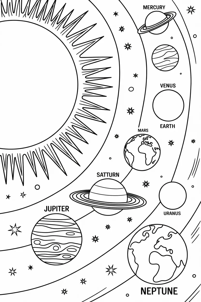 Solar system learning Design 4 - Solar System Learning Coloring Pages Free Printable