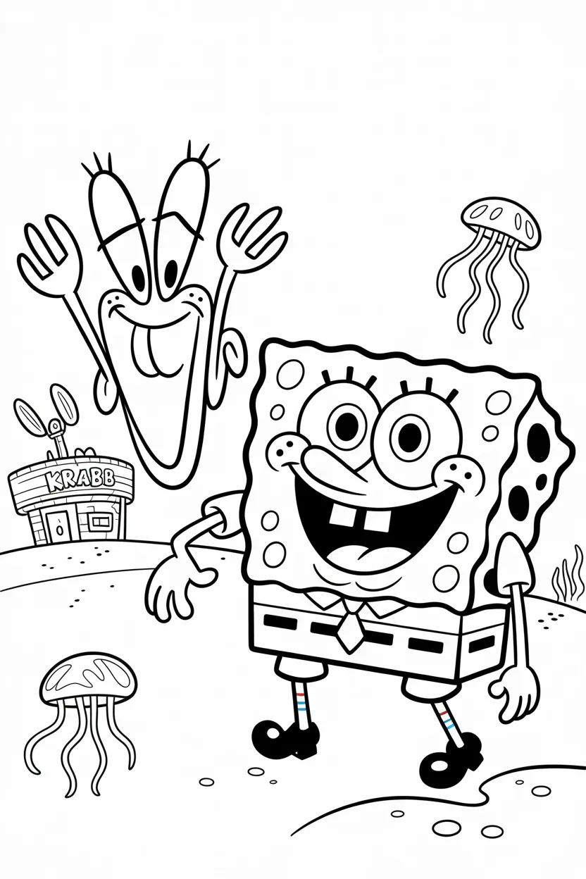 Spongebob jellyfishing - Spongebob Coloring Pages Free Printable