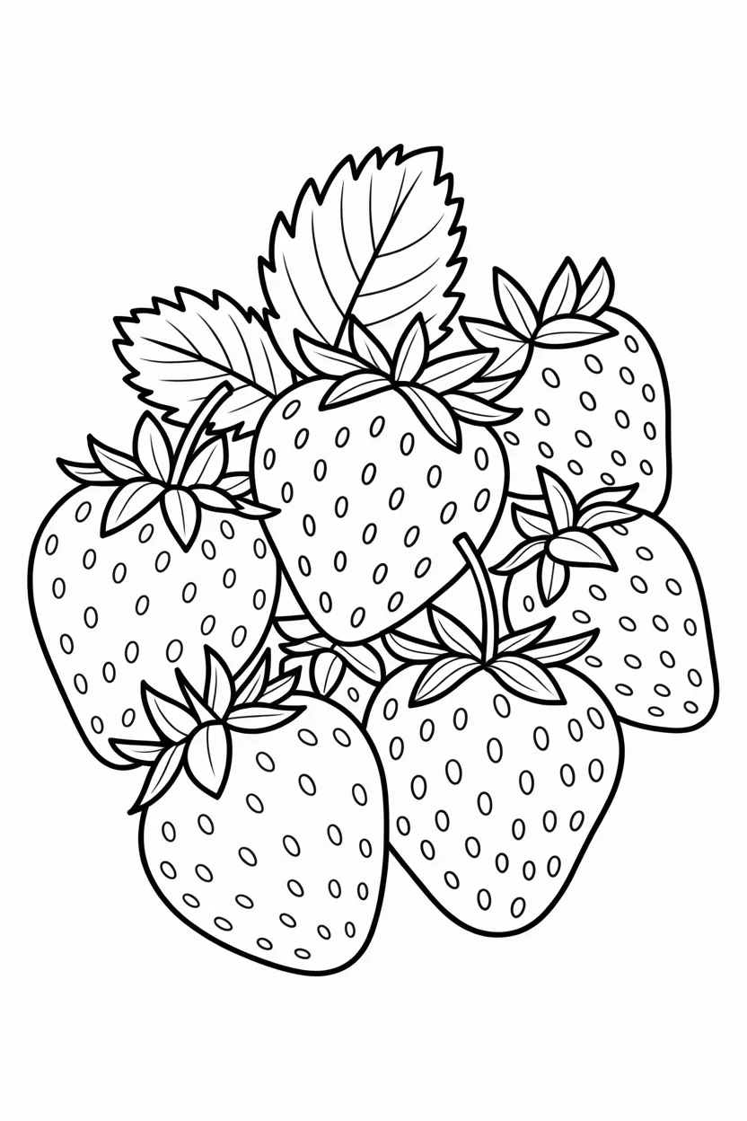 Strawberries Design 2 - Strawberries Coloring Pages Free Printable for Kids - Cute