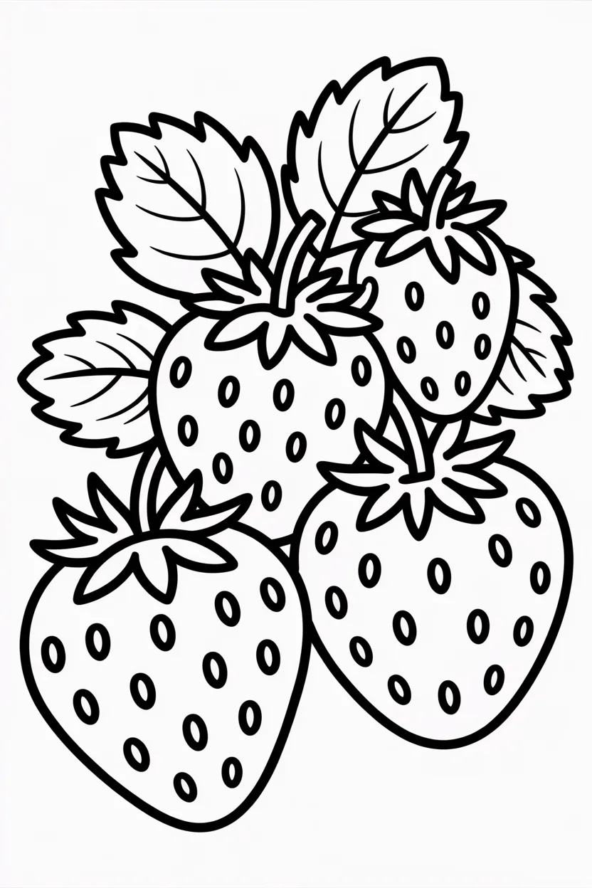 Strawberries Design 3 - Strawberries Coloring Pages Free Printable for Kids - Cute